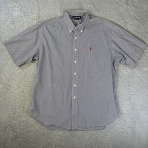Vintage Ralph Lauren Shirt Mens Navy Gingham Check Blake Short Sleeve Y2K Preppy